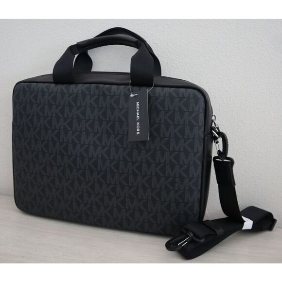 Michael Kors 87S5SEVA4B Unisex Black Monogram Everett Briefcase - Picture 2 of 13